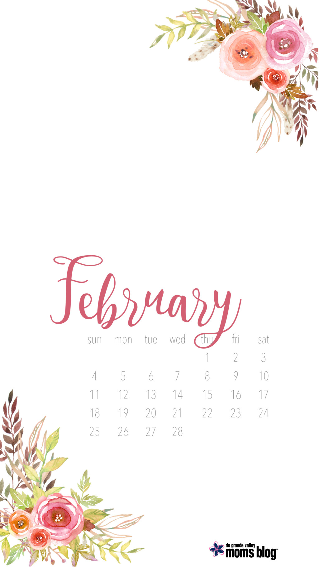February Phone Calendar and Screensaver